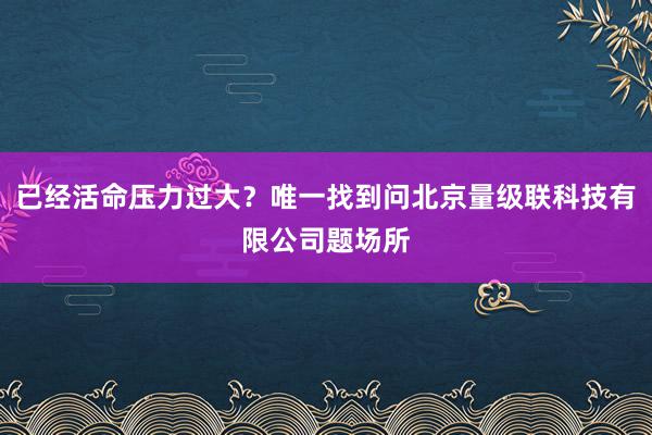 已经活命压力过大？唯一找到问北京量级联科技有限公司题场所